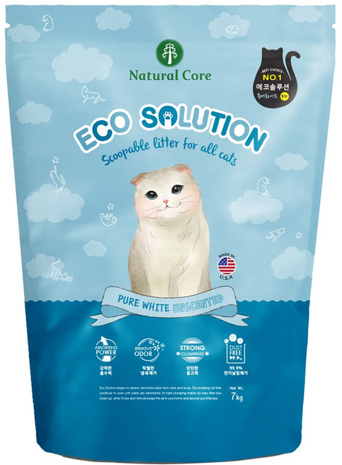 네츄럴코어 고양이모래, 7kg, 1개, 에코솔루션 퓨어화이트(무향)