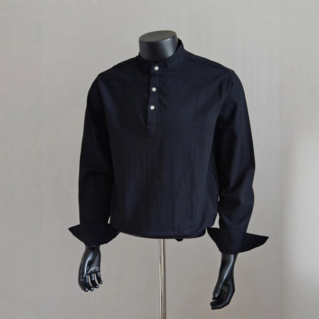 亨利領襯衫 男款長袖襯衫 美式復古商務休閒通勤百搭