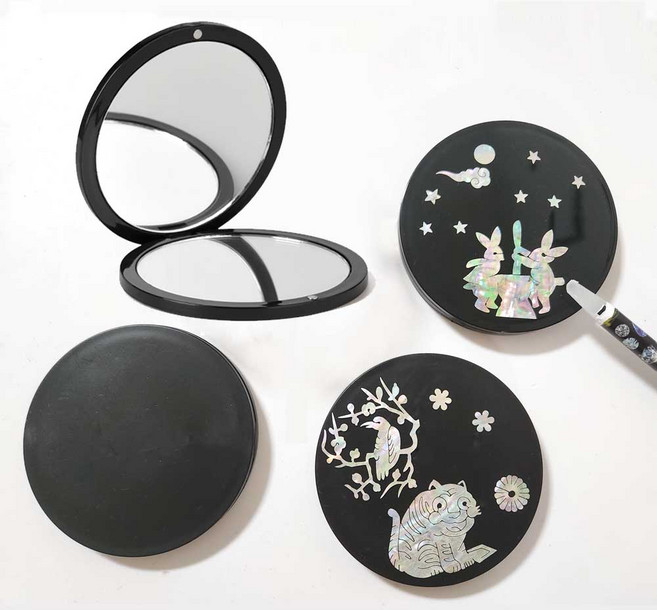 블랙 손거울 DIY 자개 나전칠기 공예체험 만들기 재료, 손잡이사각형B급 스크레치, 1개