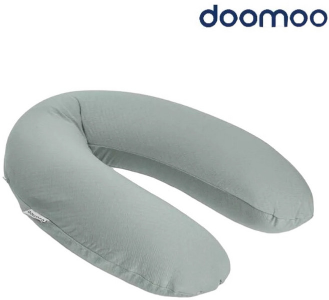 doomoo 舒眠月亮枕 哺乳枕，莫蘭迪綠，親膚透氣多功能，可拆洗枕套, 有機棉舒眠月亮枕-莫蘭迪綠