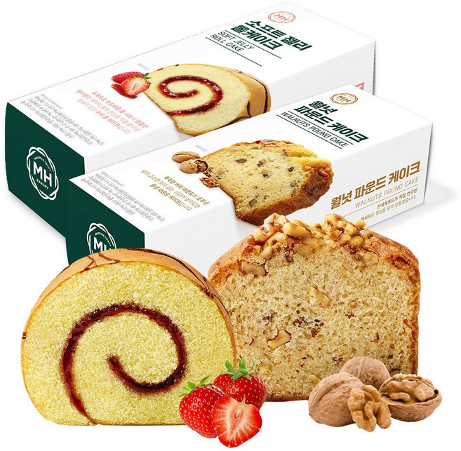 [신세계푸드]밀크앤허니 베이커리1+1 카스테라/롤케익/파운드 등, 소프트제리롤+월넛파운드, 1.17kg, 1세트
