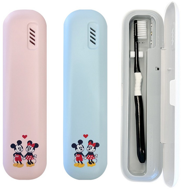 디즈니 캐릭터 휴대용 무선 UV-C 칫솔 살균기, 곰돌이 푸-블루