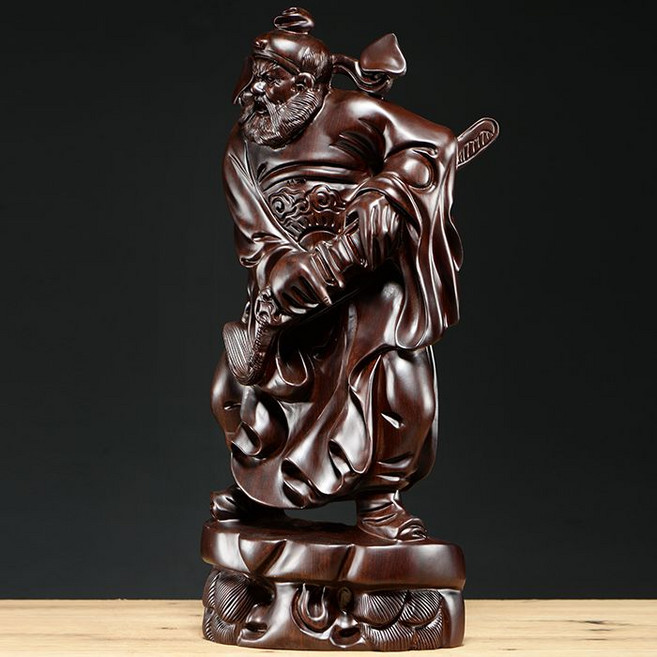 黑檀實木雕刻鐘馗神像擺件, 花梨精雕鐘馗高15cm