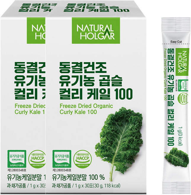 네츄럴올가 동결건조 유기농 컬리케일 100% 곱슬케일 분말, 60개, 1g