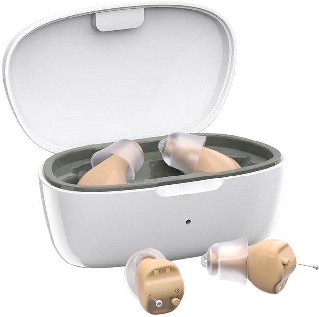 노인용 보청기 노이즈 캔슬링 기능이 있는 보이지 않는 중증 난청 충전식 편안한 인이어 보청기, White Skin Tone, 1개