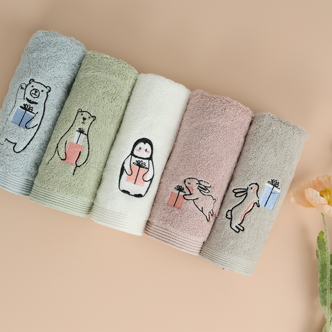 오름바름 어린이집 무형광 고리수건 70g 40수 코마사 5장, 1세트, 코마사 40수 캐릭터 x 5개