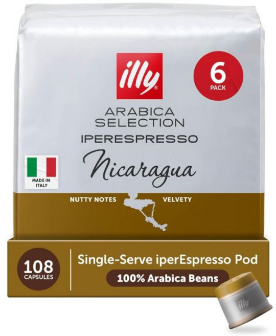 일리 커피 이페르에스프레소 캡슐 인도 싱글 오리진 다크 로스트 포드 100% 아라비카 프리미엄 이탈리아 블렌드 18 카운트 6 팩, Nicaragua Single Origin Dark R, 18 Count (Pack of 6)