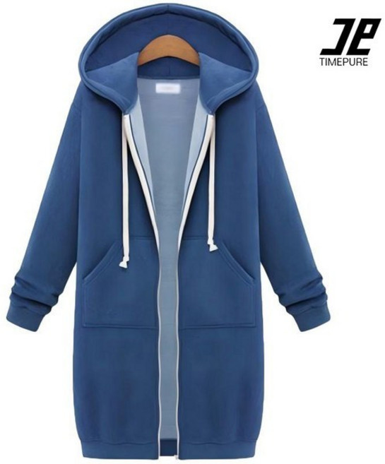 TIMEPURE 봄가을 여성 심플 오버핏 후드 긴팔 미디엄 기장 플리스 롱 후디 집업 롱 자켓 후드 롱 원피스