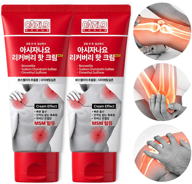 [한번더 공식판매점] 아시자나요 리커버리 핫크림 MSM 보스웰리아 함유 스포츠 마사지크림 에뮤오일, 1개입, 2세트