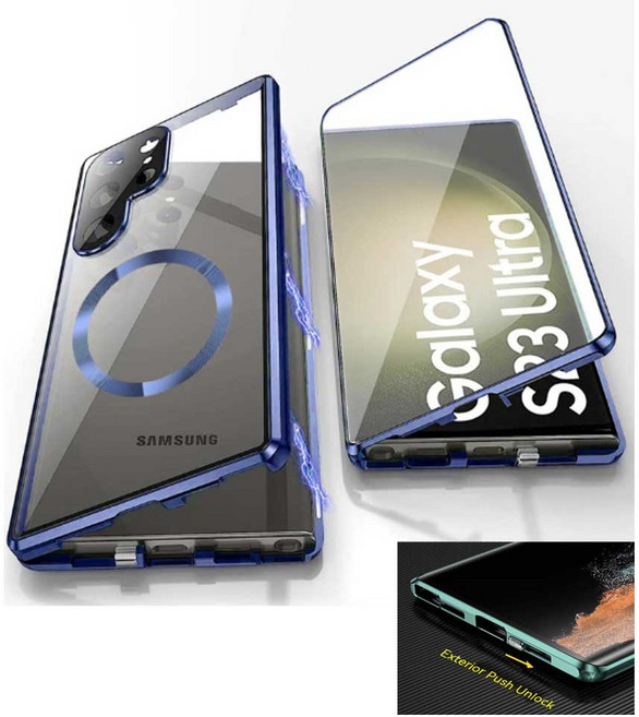 갤럭시 S25 S25플러스 S25울트라 S24 S23 풀커버 메탈 마그네틱링 버클 장금장치 강화필름 케이스