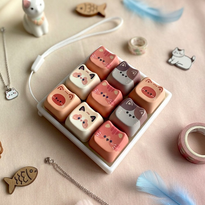 노디샵 고양이 키캡키링 피젯토이 청축 클리커 열쇠고리, 1개, 키캣츠