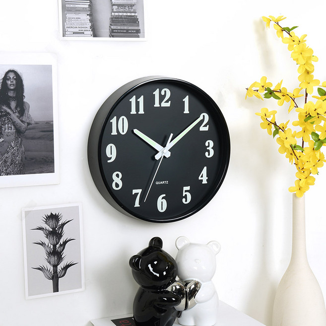 지오샵 인테리어 소품 야간 야광 무소음 벽시계 26, D타입(올블랙)