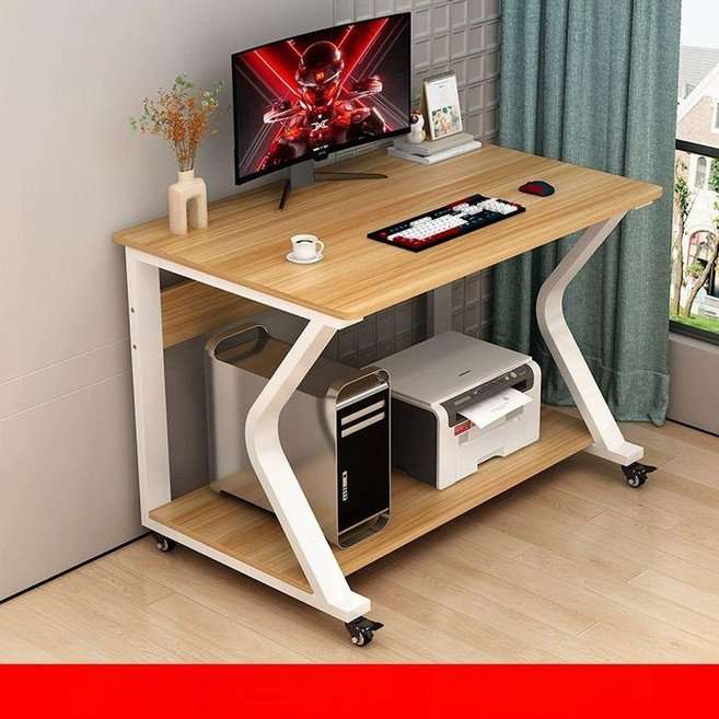 이동식 컴퓨터 책상 사무용 워크스테이션 아우스 좁은방, 화이트 라이트 월넛 보드 보드