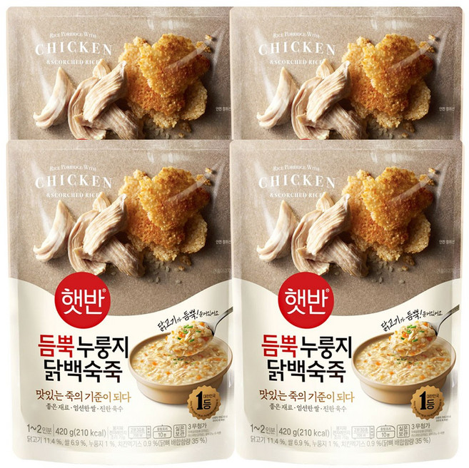 (상온) 비비고 누룽지닭백숙죽 420g, 4개