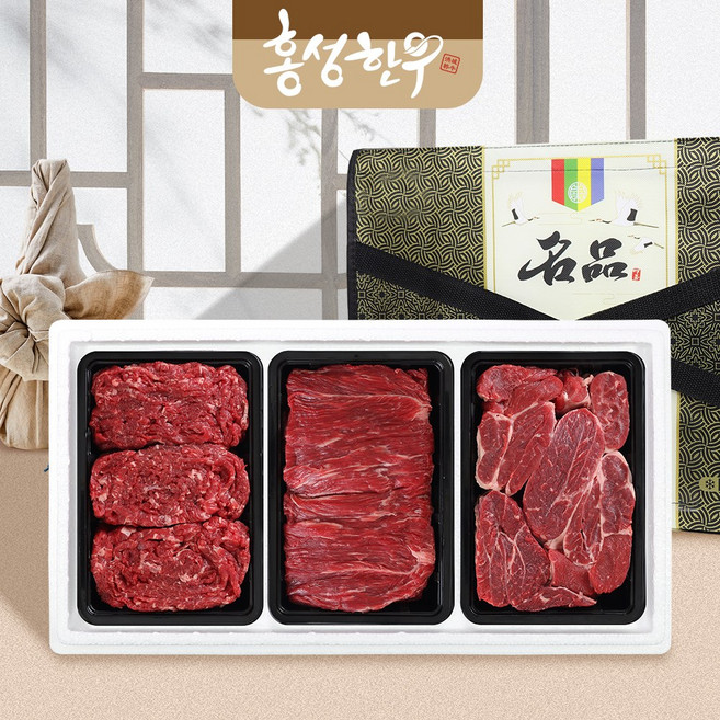 [홍성한우] 1등급 암소 다온 정육 선물세트 3호 1.2kg(불고기400 국거리400 장조림400), 1개