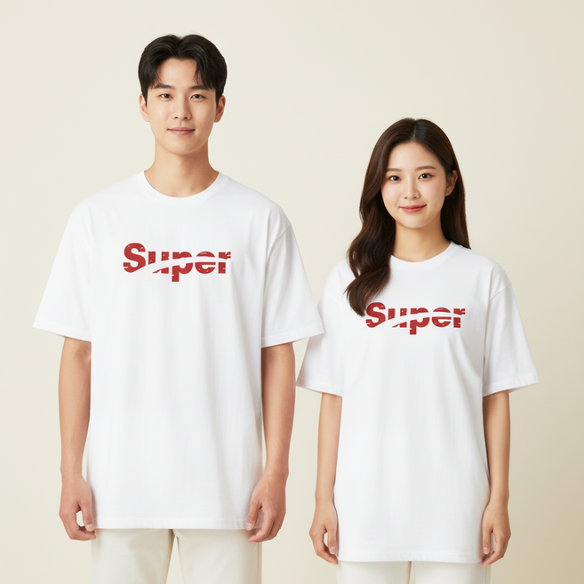 슈퍼 남자 오버핏 프린팅 반팔 티셔츠 빅사이즈
