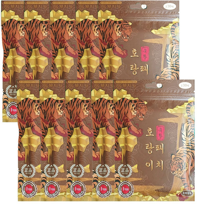 제이에스 붙이는유황 부치카 MSM 유황함유 호랑이패치 티트리향 사각건강패드패드, 10개, 30매입