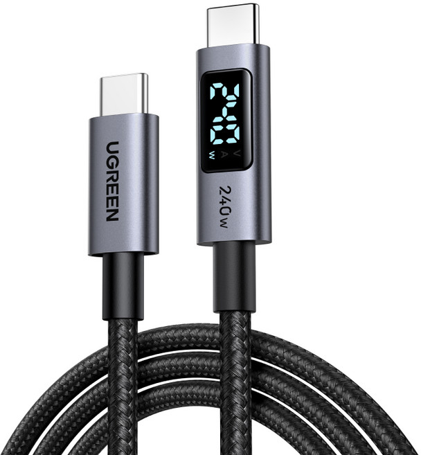 UGREEN 유그린 PD 240W C타입-C타입 LED 디스플레이 고속 충전 데이터 케이블 PD3.1 패브릭 초고속 충전 데이터 케이블 맥북 아이폰 삼성 샤오미 호환 PPS지원, 1개, 블랙, 1m