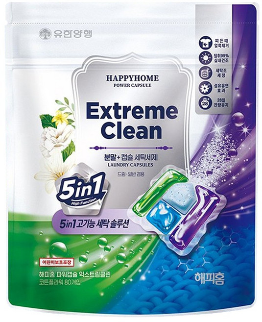 유한양행 해피홈 파워 캡슐세제 익스트림클린 코튼플라워, 1개, 80개입