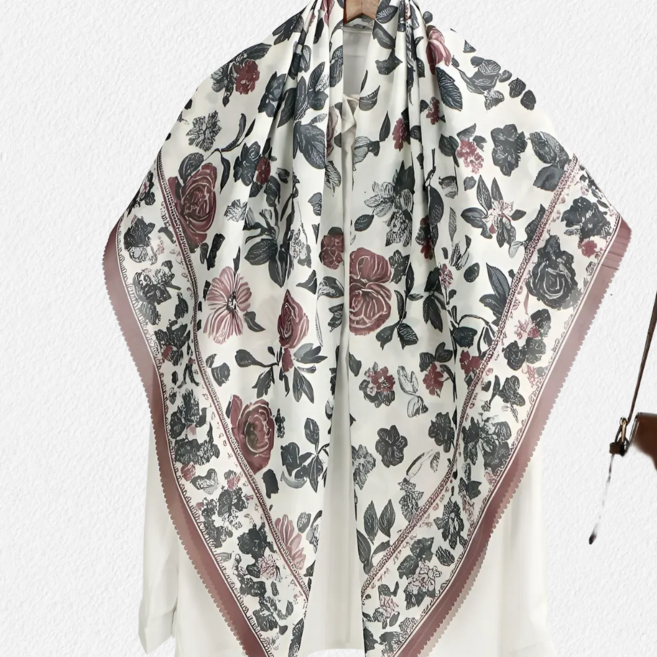 지니마켓25 여성용 빈티지 플라워 대형 사각 스카프 110CM 빅사이즈 숄 겸용 머플러