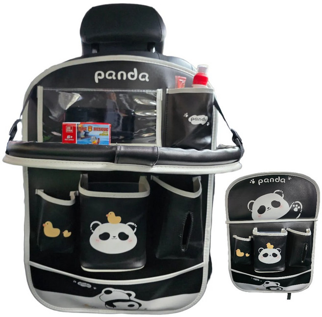 깔끔 귀여운 차량용 뒷자석 정리함 / 테이블형 올인원 / 후크걸이 증정, 블랙 판다, 1개
