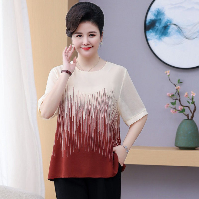 엑스트라 사이즈 통통한 어머니 여름 원피스 새로운 중국 반팔 세트 중년의 새로운 느슨한 서양식 티셔츠 투피스 세트