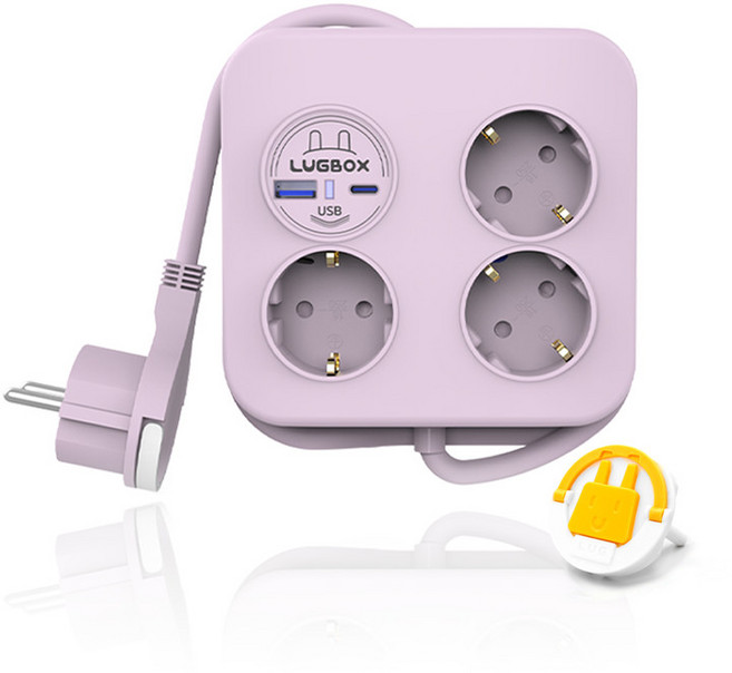 러그 개별 일반 멀티탭 3구, 140cm, 사각 C타입 퍼플핑크, 1개