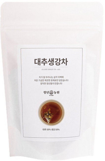 청년농원 대추생강차 티백 국산 100% 건강차 대용량 전통차, 1.2g, 50개입, 4개