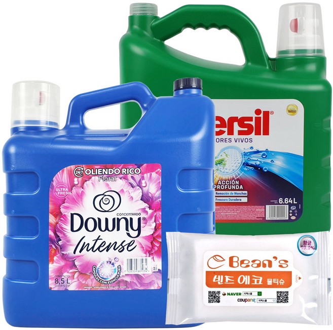 다우니 대용량 아로마플로럴 8.5L + 퍼실 유니버셜 액체세제 드럼 일반 겸용 6.64L + 빈즈물티슈10매, 1세트