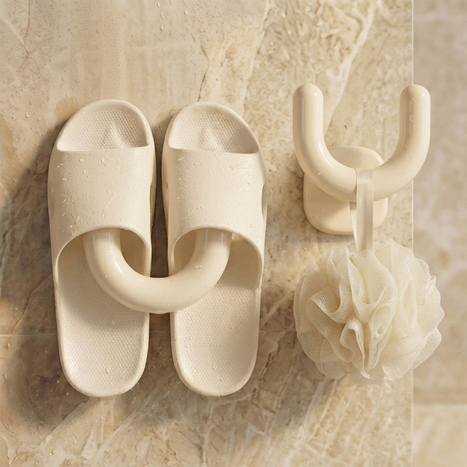 웨이븐 욕실 슬리퍼 걸이 흡착식 후크 다용도 거치대 2P, 1세트, 아이보리