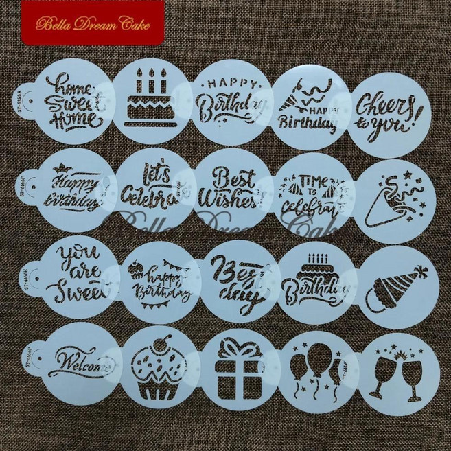 생일 축하 소원 쿠키 스텐실 애완 동물 초콜릿 커피 템플릿 케이크 장식 도구, 1개, 선택: 기본