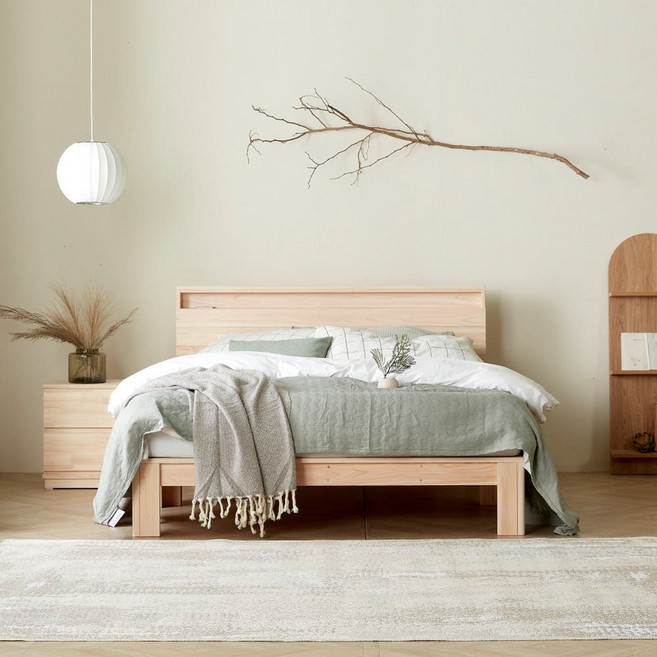 바르숲 유절 선반형헤드 편백나무침대 원목 침대 침대프레임, 베이지