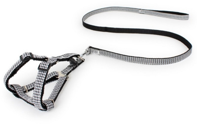 비즈코리아 X자 앞고리 가슴줄 체크무늬 X형 하네스 앞섬방지 L자형, 블랙, 1개