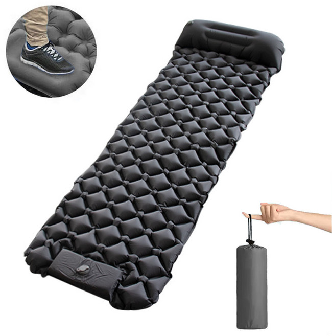 프리파워 1인용 자충매트 에어매트 발로 10초 충전 방수 6cm 두께+파우치 증정 (캠핑매트/텐트/차박 적합), 그레이Gray