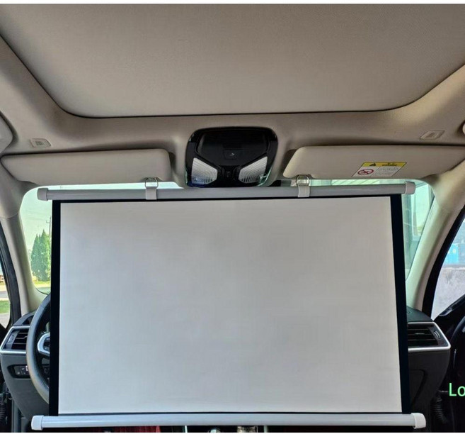 차량용 뒷자석 스크린 빔프로젝터 소형 휴대용 캠핑 차박 미니 영화관, 50 인치 4   3 + 걸이 후크, 고화질 나노 글라스 섬유