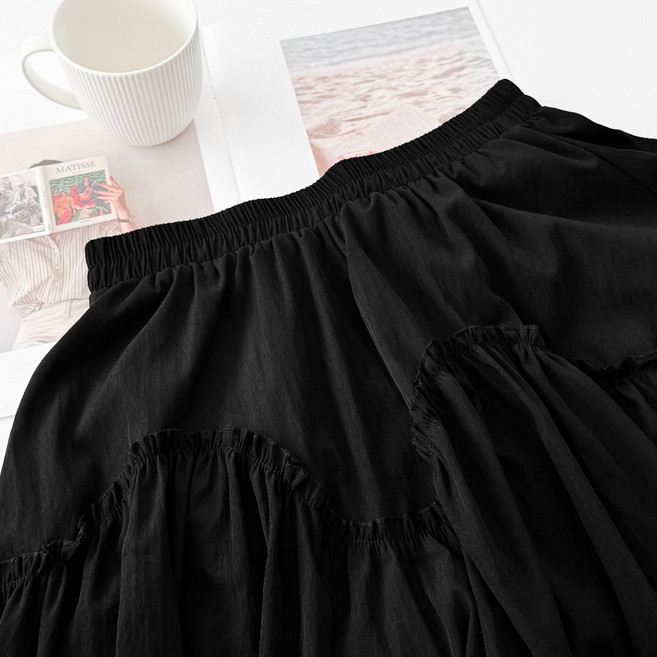 高腰親膚尼龍蛋糕短裙 木耳邊刷刷布鬆緊氣球短裙