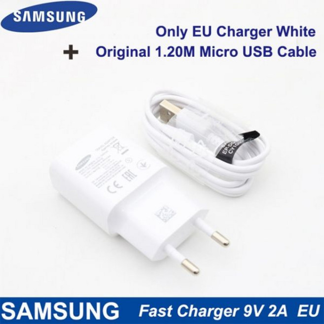 삼성 18W 빠른 충전기 EU 9V2A 여행용 벽 어댑터 마이크로 USB 케이블 갤럭시 S6 S7 Edge J7 5 J3 Note4 A3A5 A7 ETAS90EWE, 05 White Charger x 1.2M, 1개