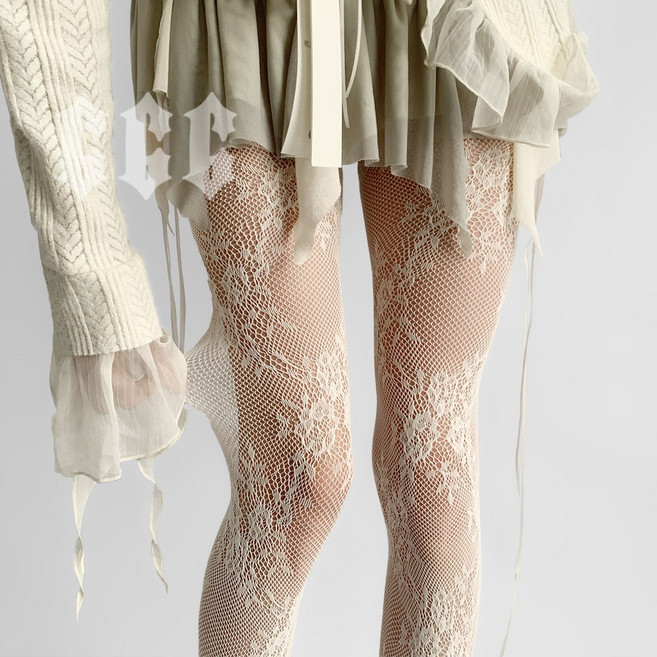 FFF 蕾絲連褲襪 提花網眼襪