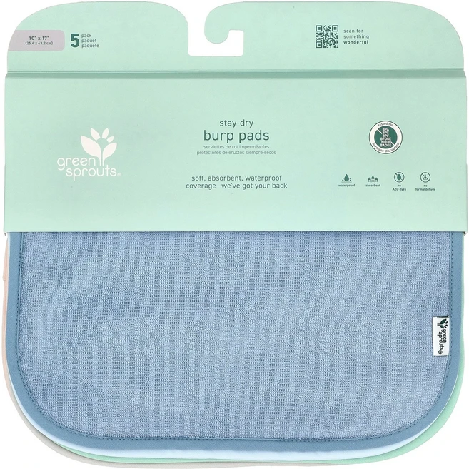 Green Sprouts Stay Dry Burp Pads Multicolor 5 Pads Sprouts (그린 스프라우트), Green Sprouts, Stay Dry Burp P, 1 - 쿠팡