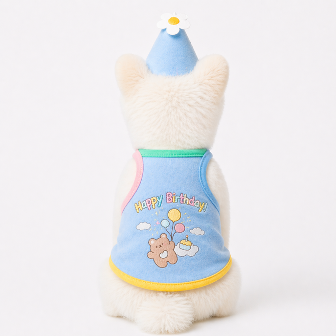 강아지 고양이 옷 반려동물 봄 여름 끈나시 티셔츠 생일, 1세트, 블루