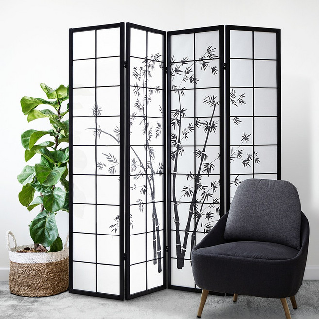 리비니아 오리엔탈풍 3단/4단 공간분리 파티션 가림막 접이식 칸막이 가리개 이동식 파티션 3 SYTLE, 대나무, 4단, 블랙