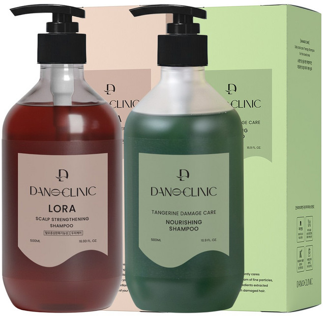 [1+1] 원쁠원 다노클리닉 손상모케어 너리싱샴푸 500ml+로라 두피강화 샴푸 500ml, 1세트