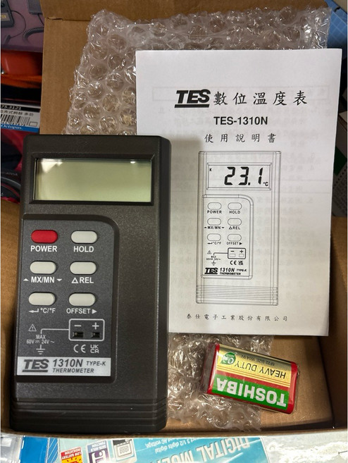 台灣泰仕【TES-1310N】數位溫度錶 K型熱電偶 最高1300°C測量 單輸入設計 公司貨, 1個