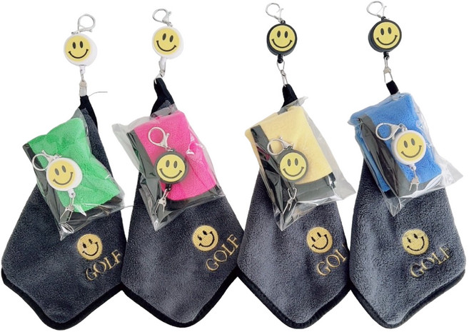 골프 스마일 양면타올 +릴세트 1set (타올4개 릴 4개) 라운딩용품 골프악세사리 버디나비 사이즈 20*20, 색상골고루, 1개
