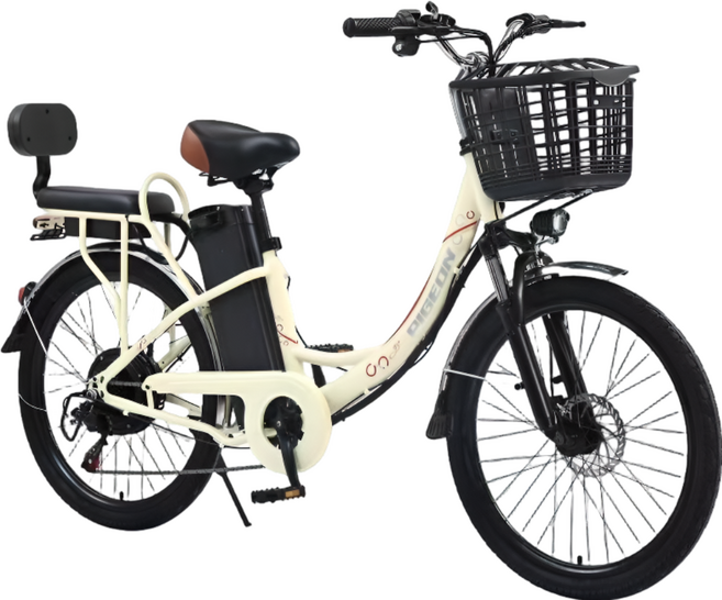 FluxBike 탈착형 리튬 배터리 전기자전거 26인치 24인치 휠 전동 출퇴근 가성비, 26인치 베이지, 하이텐강