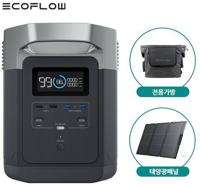 에코플로우 파워뱅크 델타2 리버맥스 리버프로 캠핑용 휴대용 차박 낚시 Extra 배터리 태양광 고속충전 대용량 220V, 에코플로우 델타2, 1개