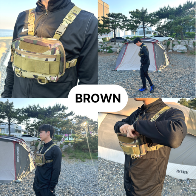 몬스터 체스트백 밀리터리 남성 전술 가슴 앞으로매는 가방 힙색 캠핑 낚시 자전거 오토바이 백팩, 브라운, 1개