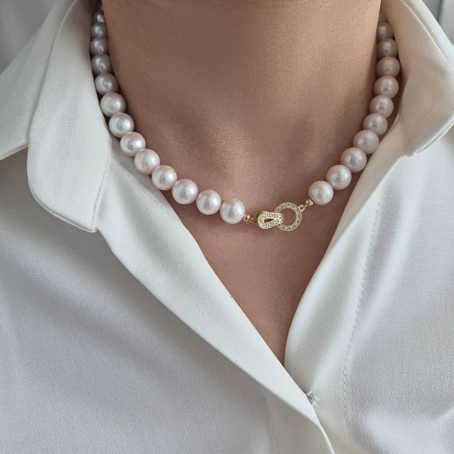 맞춤제작 AAA급 원형 담수 진주목걸이 14K 실버 엄마생신선물 부모님 선물 한복 기념일 어버이날 선물포장 비드목걸이