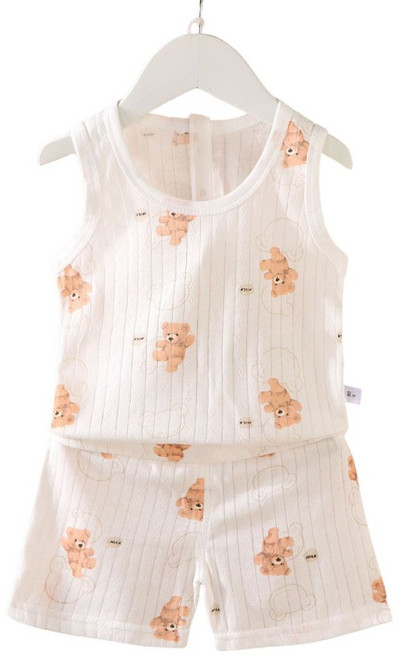 寶寶套裝 夏季純棉無袖背心套裝 嬰兒透氣網眼衣服