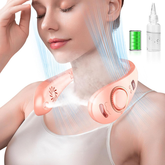 OVIFM 휴대용 목 선풍기 미스트 목용 접이식 쿨링 팬 무선 미니 헤드폰 개인 충전식 배터리 작동 여성 남성 성인 자녀 아빠 엄마를 위한 페스티벌, apricot, 살구